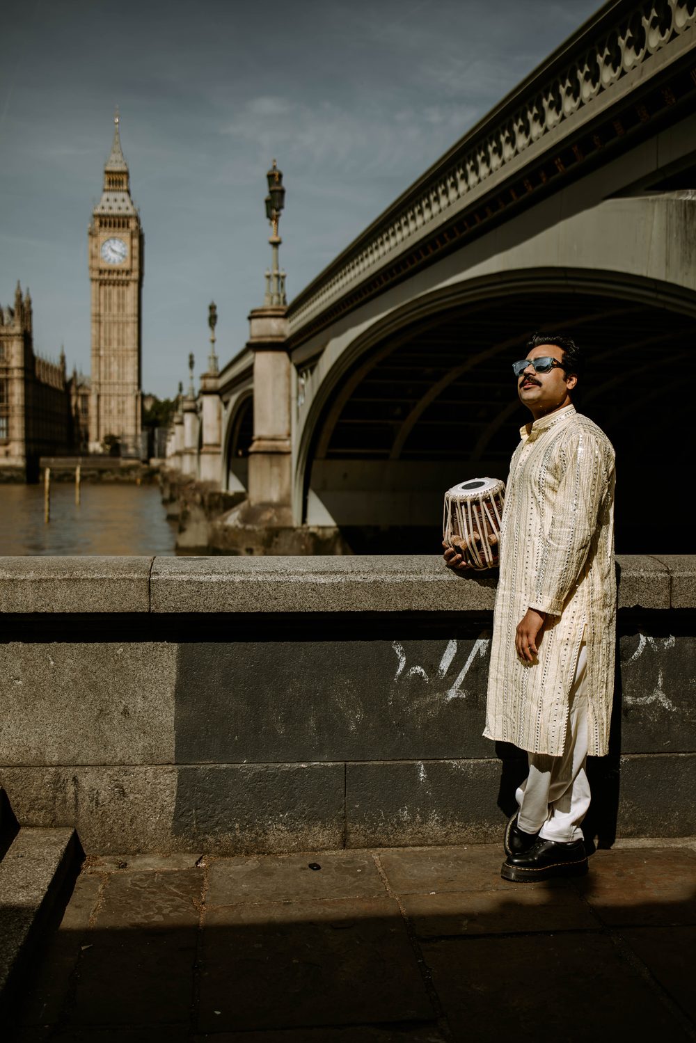 Manmohan Dogra with his tabla across London