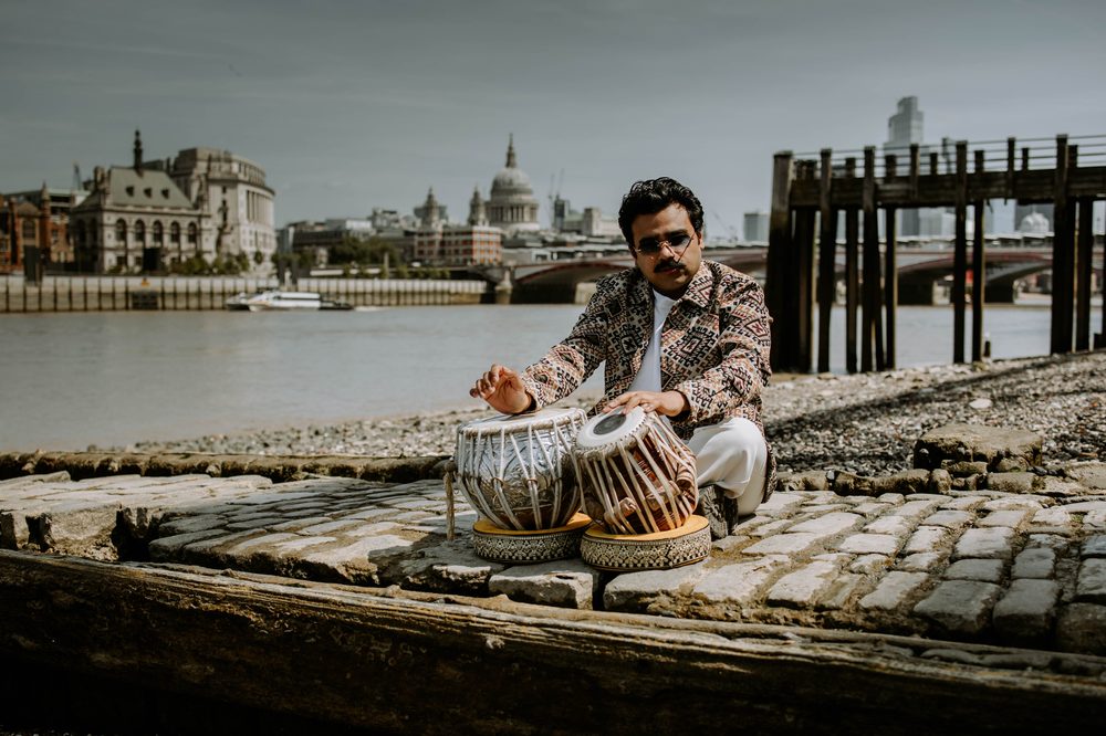 Manmohan Dogra with his tabla across London