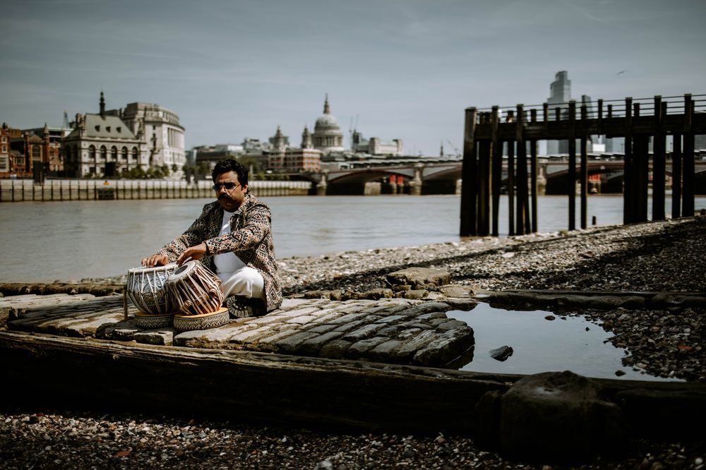 Manmohan Dogra with his tabla across London