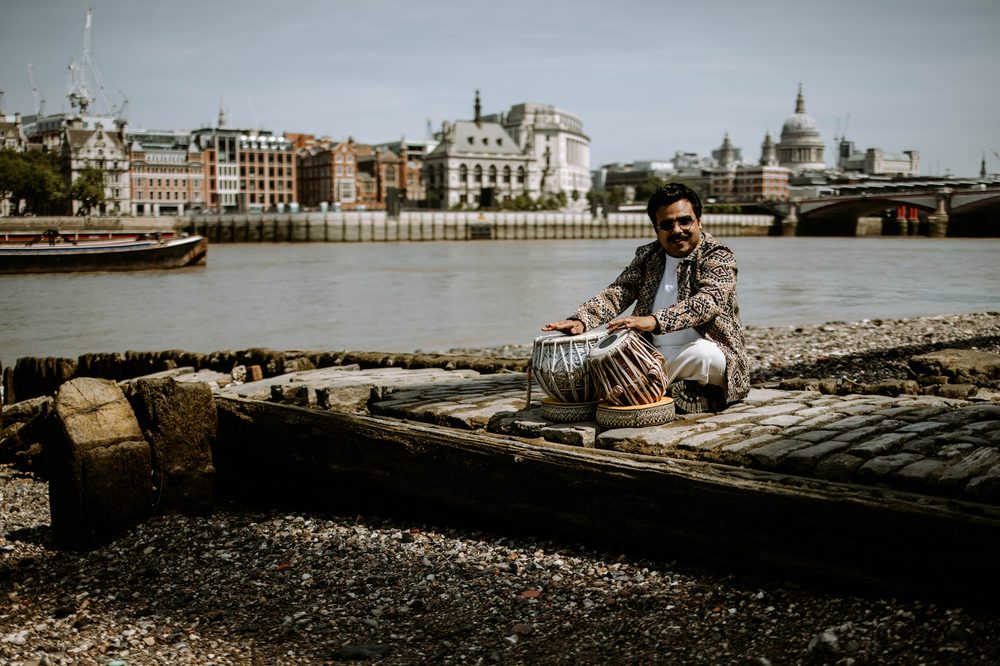 Manmohan Dogra with his tabla across London